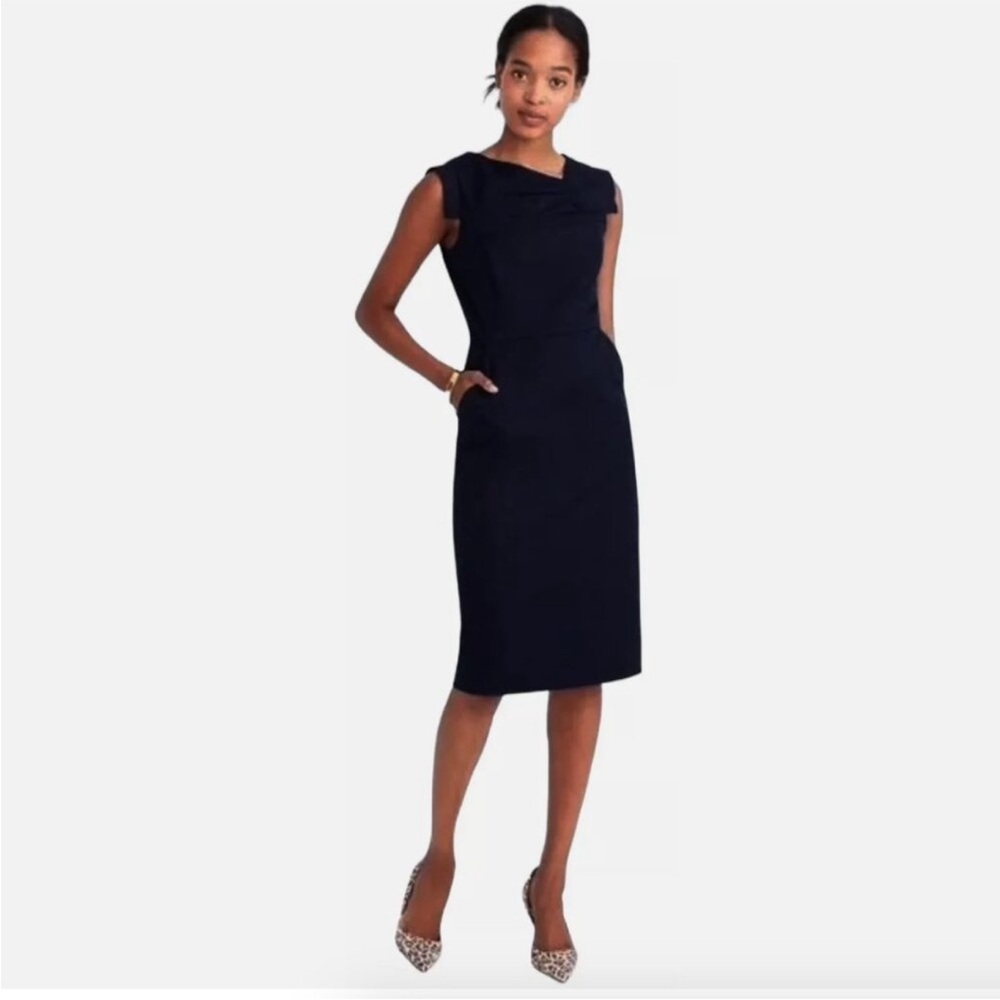 J.Crew, Black Promotion Sheath Dress Asymmetric pleated neck NWT